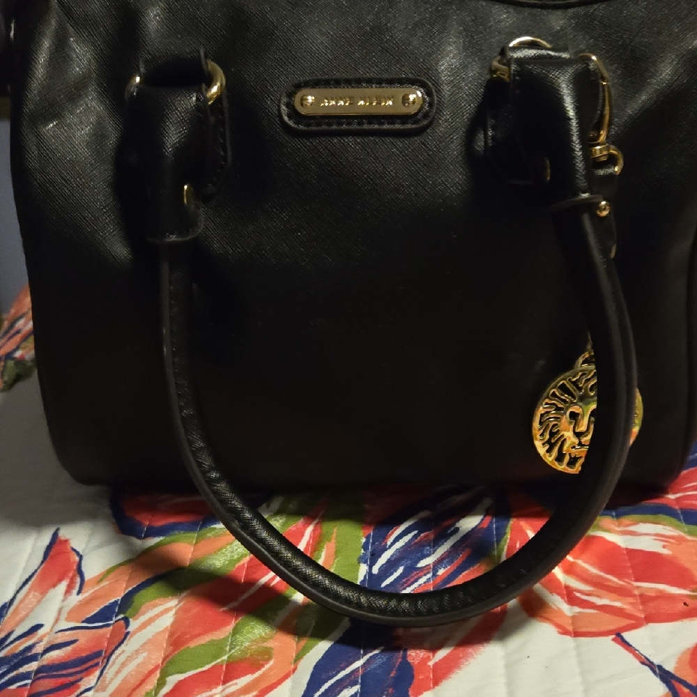 Anne Klein Black Satchel with Gold Accents